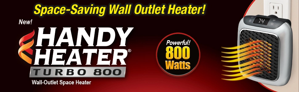 Ontel Handy Heater Turbo 800 Wall Outlet Small Space Heater with Adjustable Thermostat, Programmable 12-Hour Timer, Auto Shut off - Quiet & Space-Saving Ceramic